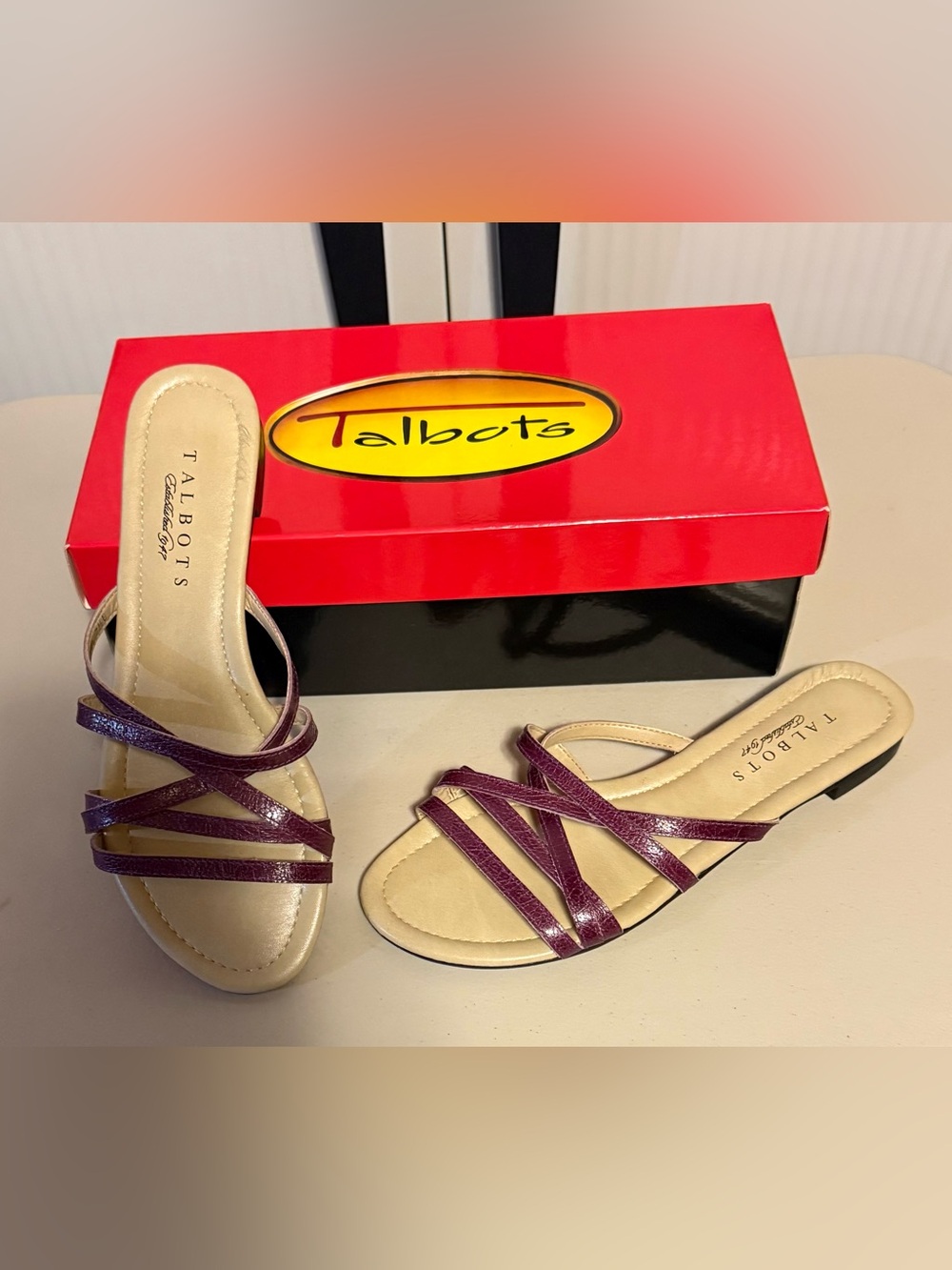 Talbots Shimmery “Linda5” Plumberry Multi-Strap Slide Dainty Sandals